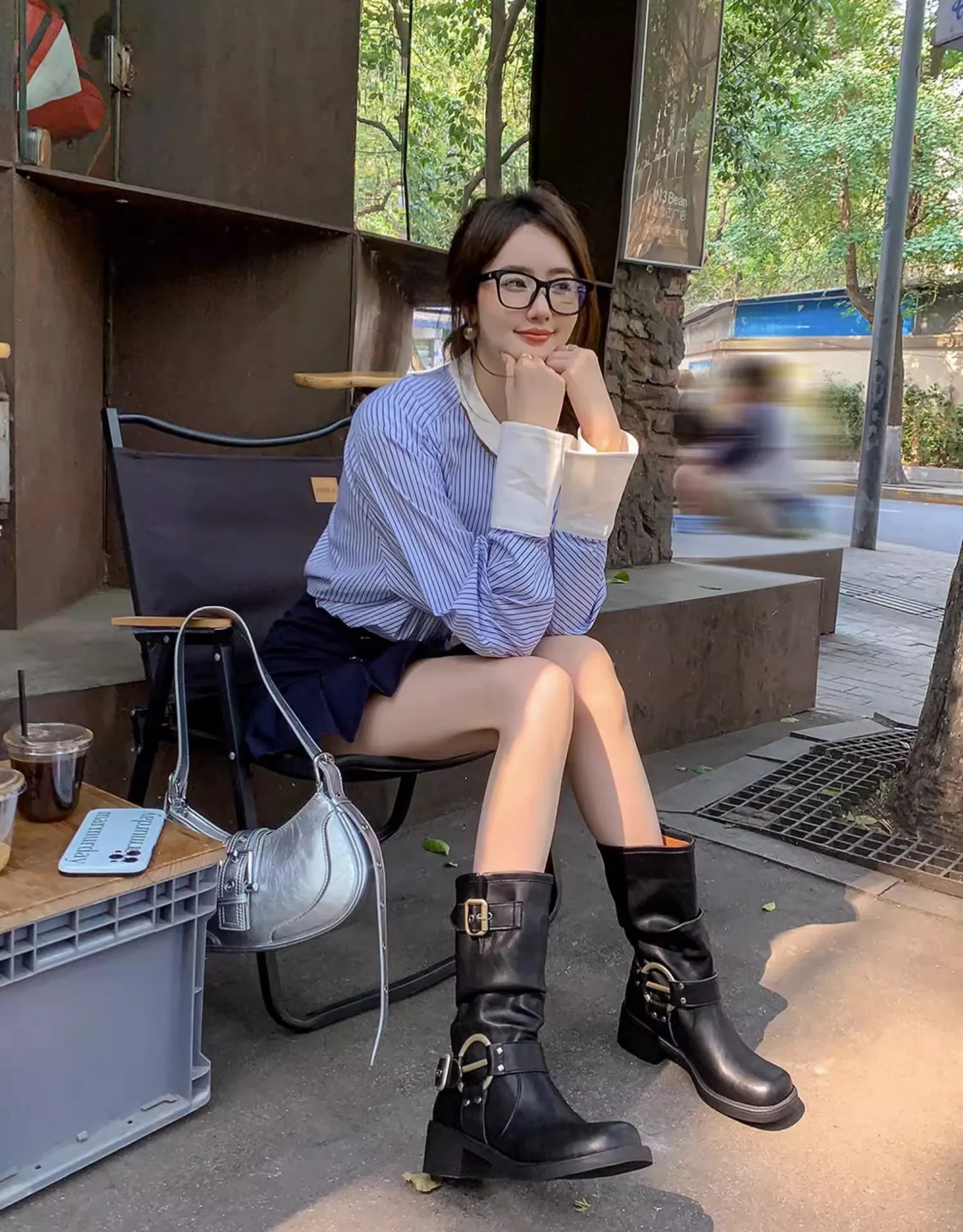 Chunky Designer PU Leather Platform Ankle boots near me for