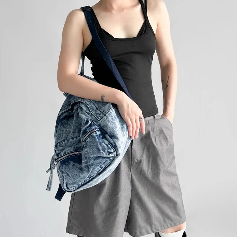 girls run the world denim wash back pack Vintage Washed Denim Backpack - Womens Trend Tie-Dye College  main image 4