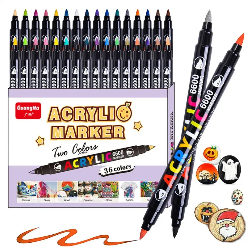 wholesale 36/84Color Double Head Brush Acrylic Paint Markers Pens for Stone Ceramic Fabric DIY Painting Card All Surfaces Art Supplies 240830