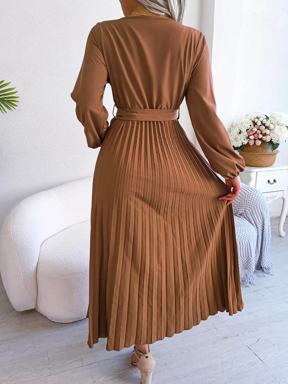 【marron♡ 】L'Or Belted Pleats Dress DHgate.com:Elegant Maxi Dress - Womens Fashion Pleated Skirt