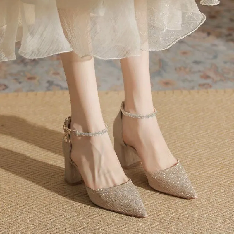 Bulk Elegant Champagne Colored Shoes: Womens Pointed High Heel