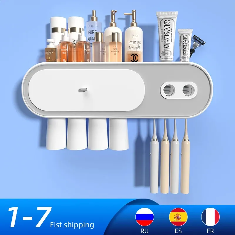 Wall Mounted Toothbrush and Toothpaste Holder - Automatic Dispenser ...