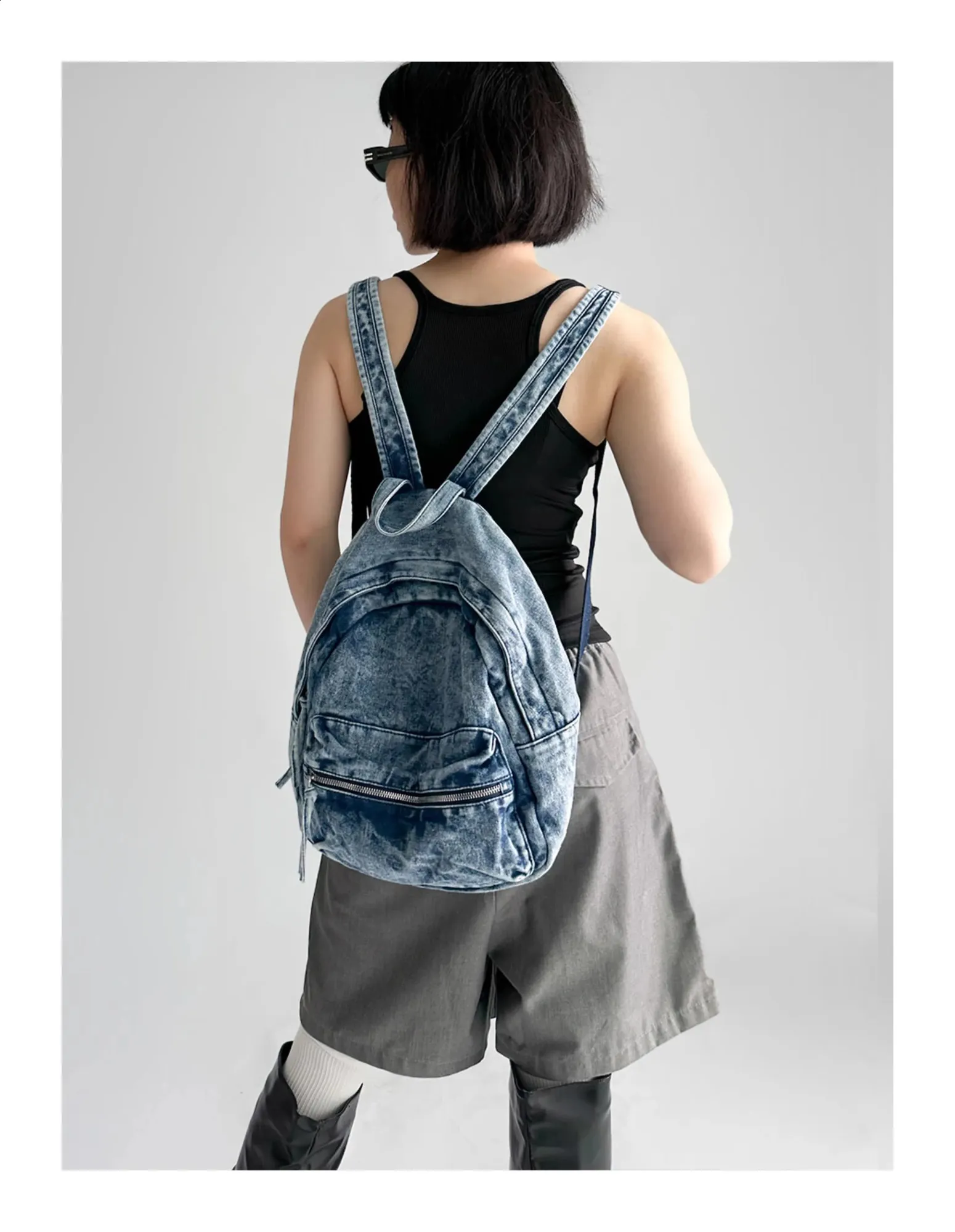 ●RSSC● RAW CUT DENIM BACKPACK (2色) unisex Wholesale Blue Denim Backpack w/ Lace Overlay, Set of 20 14