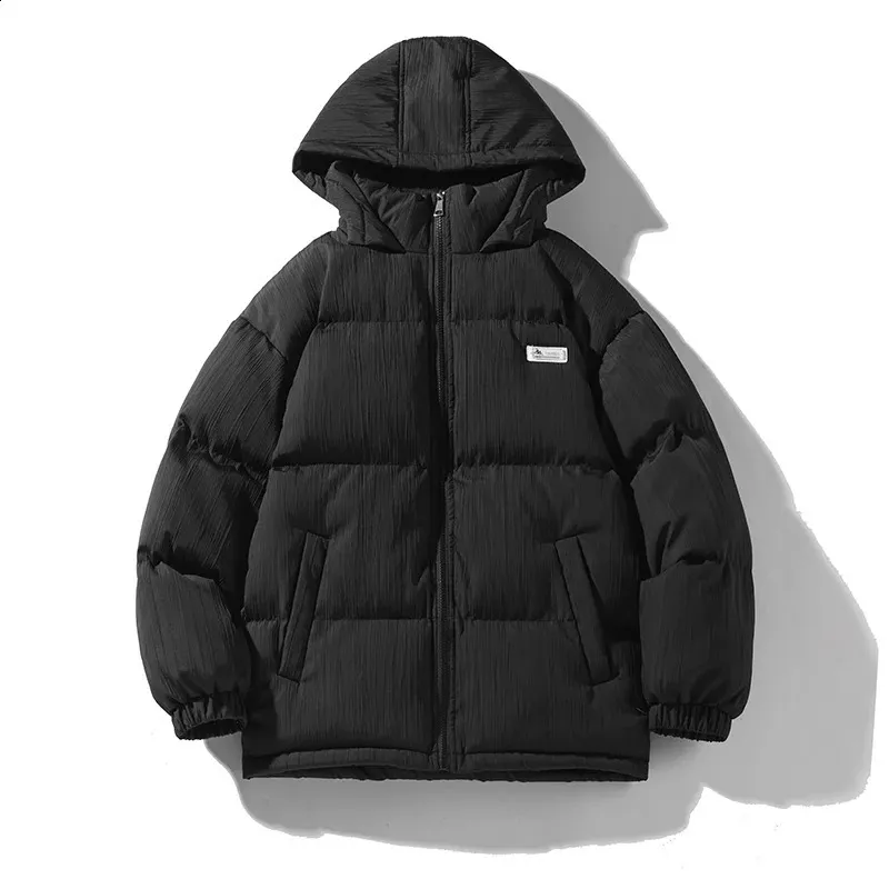 LAPPSTER Mens Black Harajuku Hooded Puffer Coat Winter Thick Down
