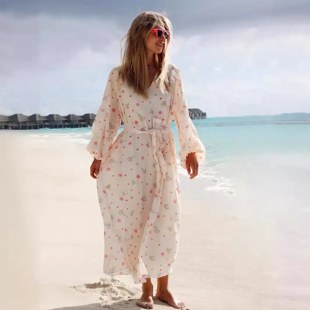 Chiffon Printed Dress New V Neck Loose Long Loose Waistband Printed Dress  From Julia_dress, $40.76 | DHgate.Com