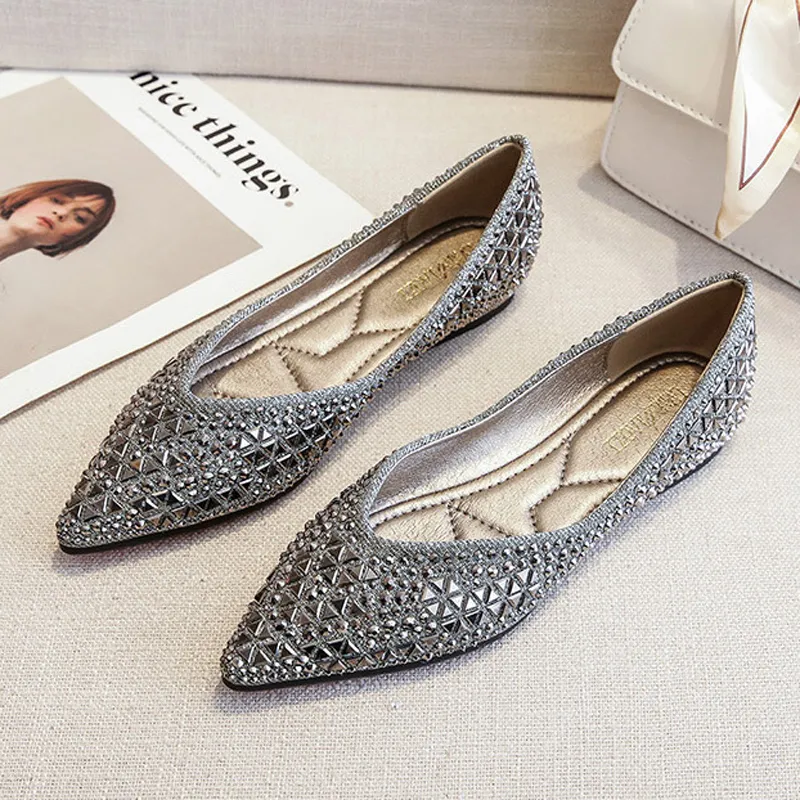 Bulk Glitter Crystal Ballerina Flats For Women, Pointed Toe, Big