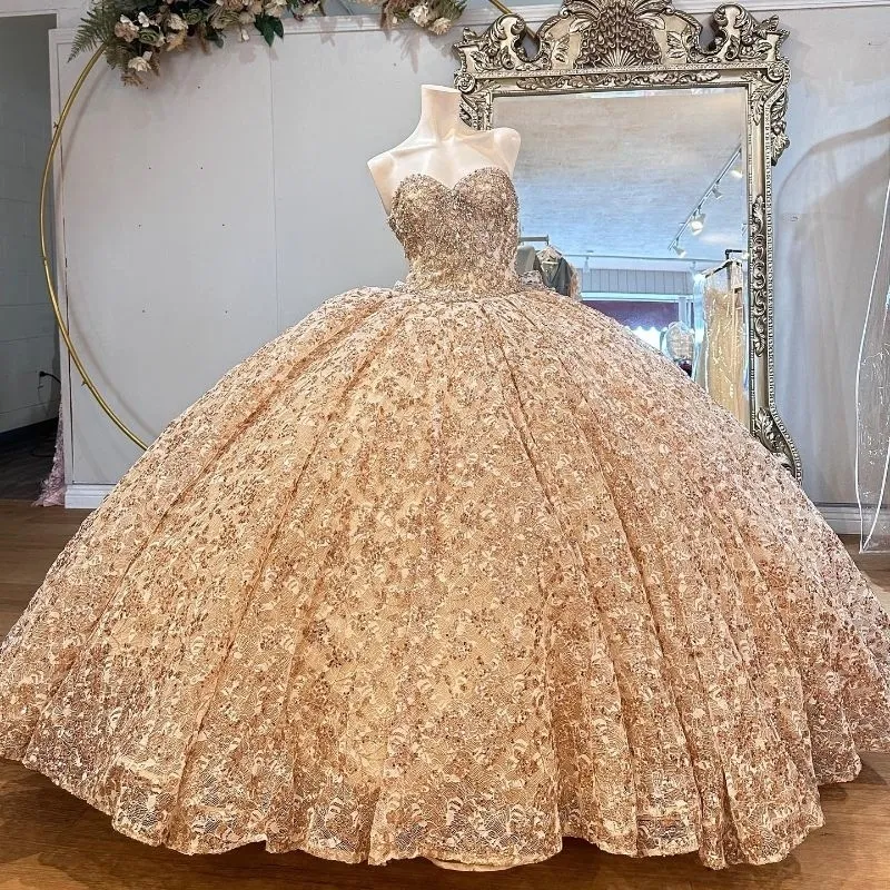 Rose Gold Sequin Sweet 16 Ball Gown Dress with Lace-Up Back and Sweep Train  from Dhgate Quinceanera Dresses - price 301.43