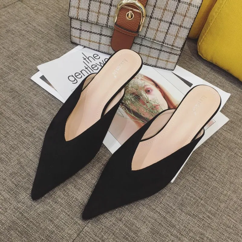Pointed Toe Kitten Heel Mules: Elegant Womens Slip-On Slippers
