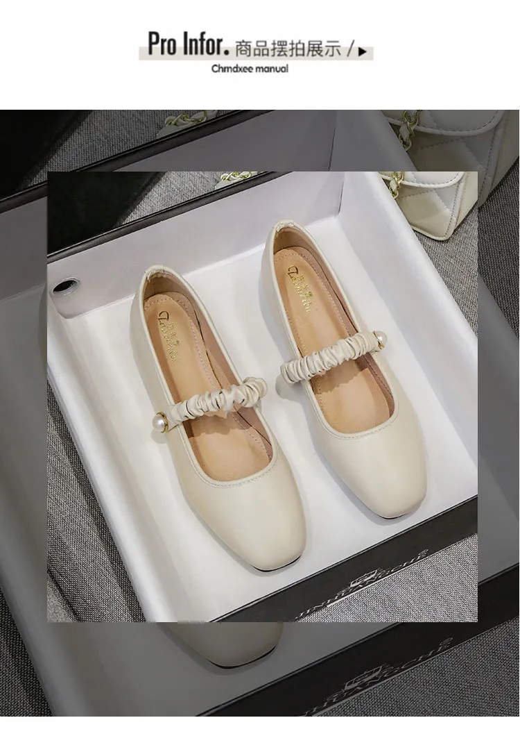 Bulk Ladies Genuine Leather Mary Jane Ballet Flats, Square... From ...