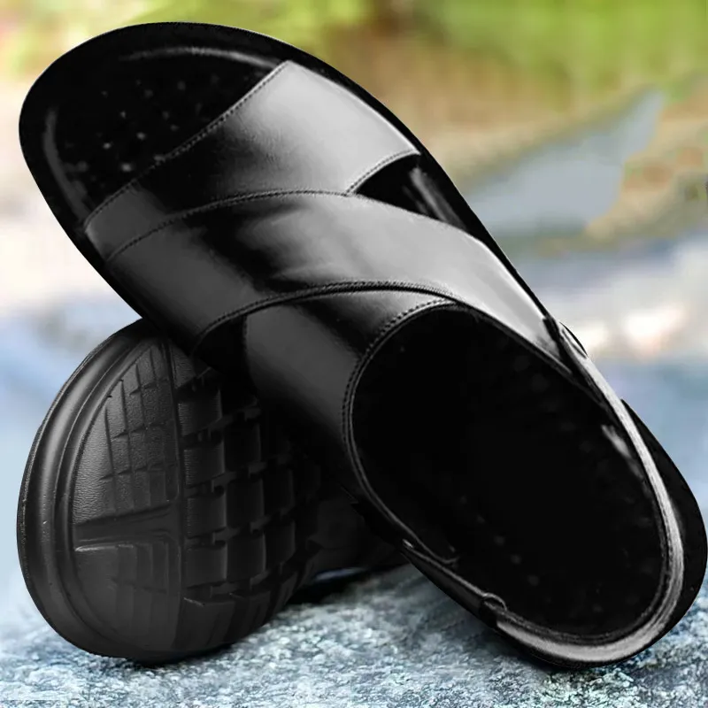 Black Men’s Slip-On Traction Sandals CUSHIONAIRE Lane Cork Footbed Mens Sandals, Adjustable  main image 4
