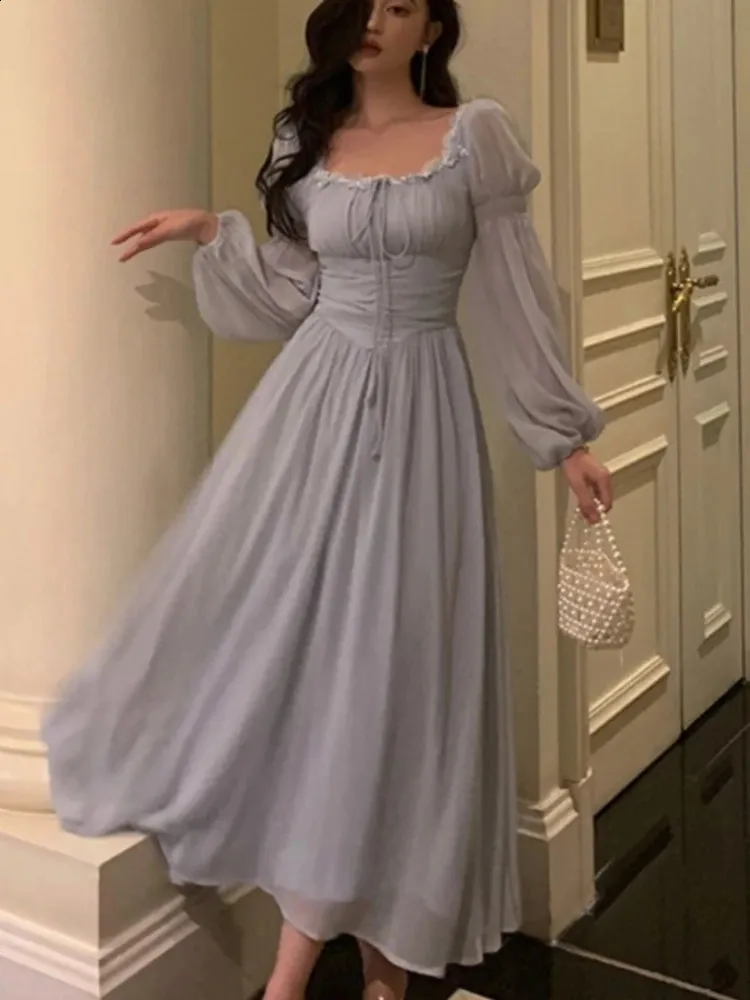 Autumn Chiffon Floor-Length Dress for Women French Princess Lace Up Y2k  Evening Dress from Dhgate Basic & Casual Dresses