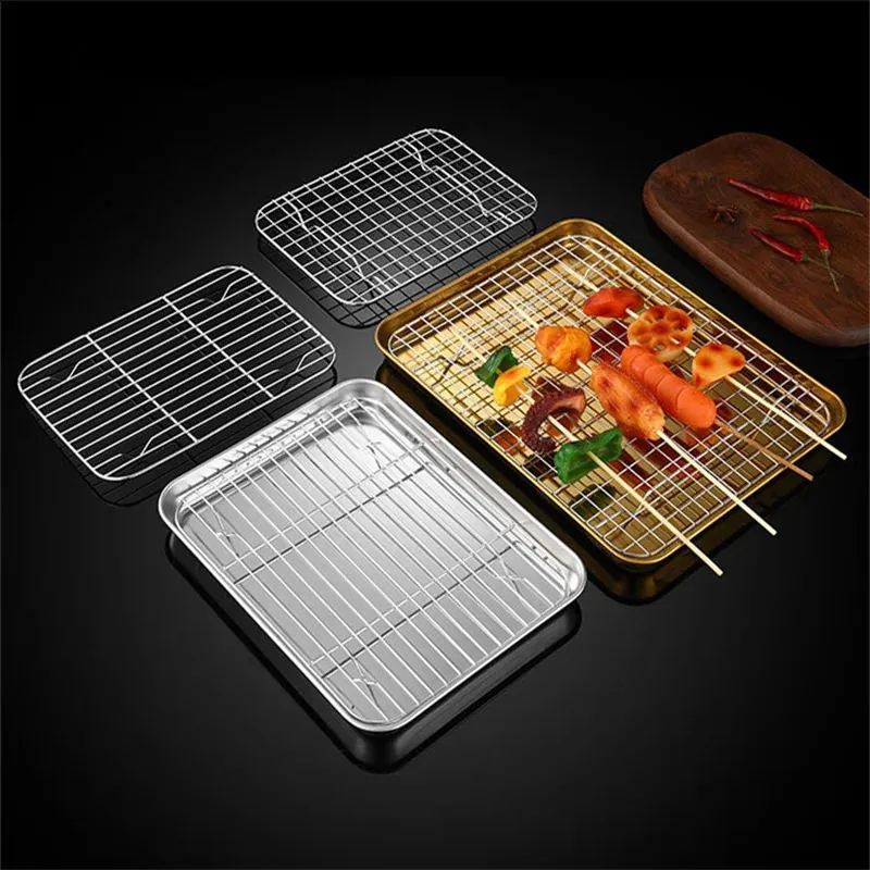 Silver Bbq Rack Premium Stainless Steel BBQ Tray with Cooling Rack - Silver Golden Grid ...