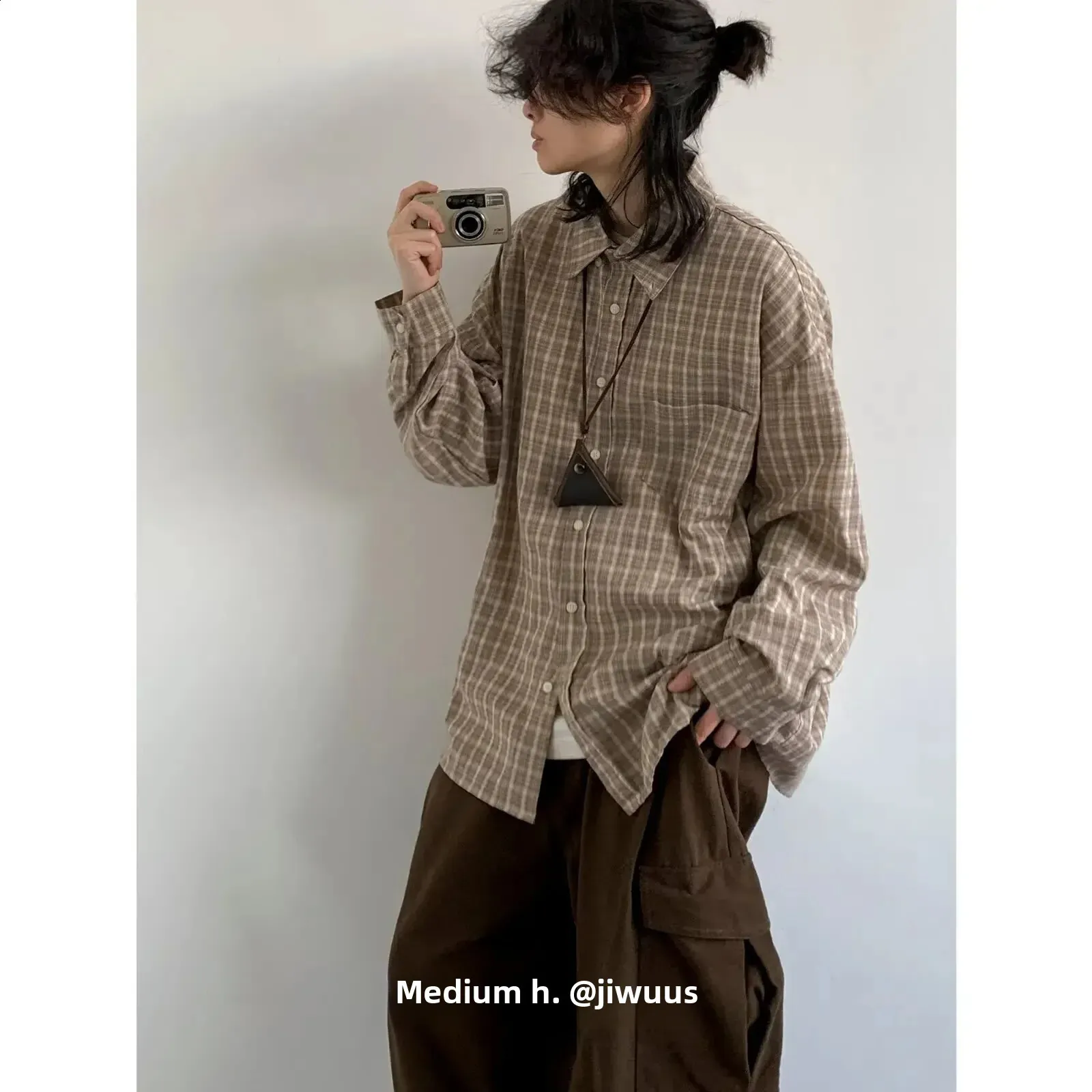 トップス AMERI Vintage Loose Fit Plaid Shirt AMERI Vintage Loose Fit Plaid Shirt