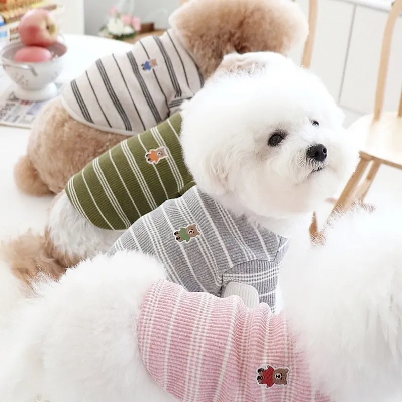 Wavy Striped Pet Clothes 3PCS Wavy Striped Dog T-Shirts With Cute Patches - Breathable Summer Pet Clothes For Small Dogs & Cats Stripe Dog Shirt
