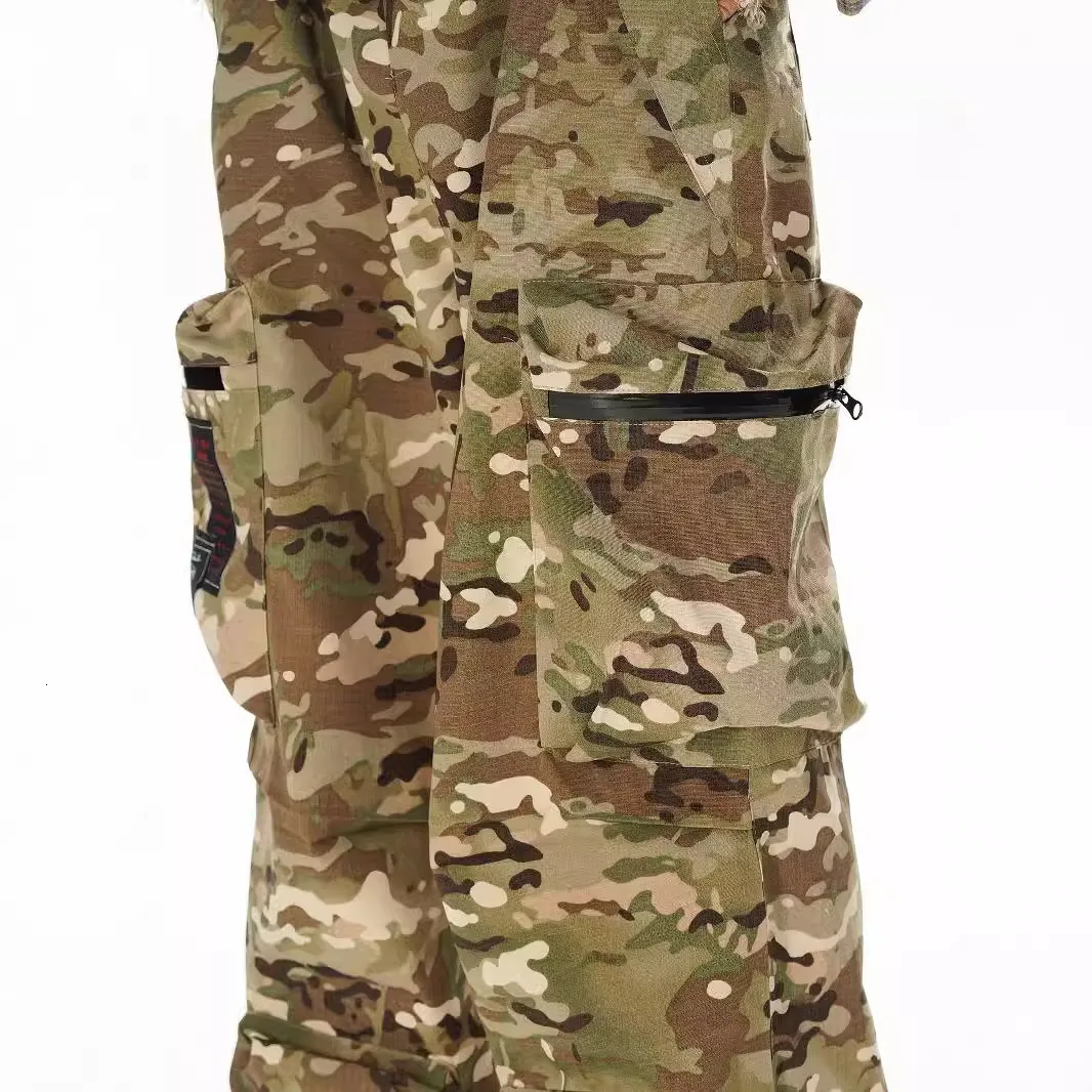 Camo Work Pants Men: Straight Leg Multi Pocket Hip Hop Style