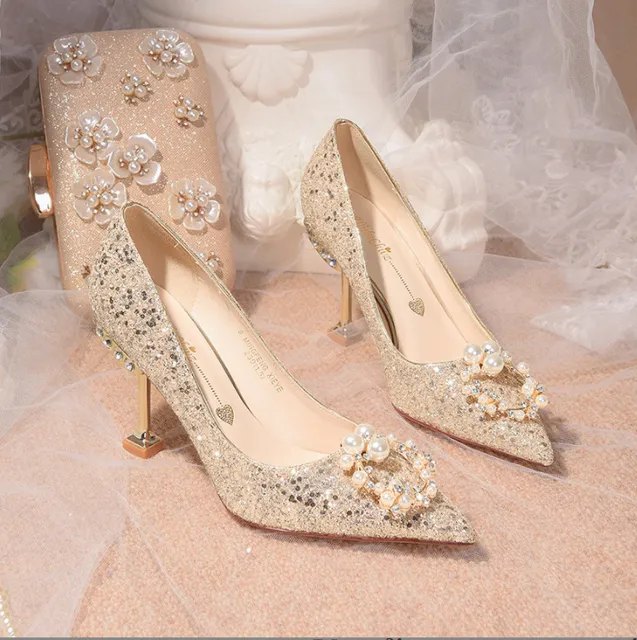 Women Dress Shoes Pointed Toe Stiletto Bridal Wedding High Heels 5-8cm Champagne  Gold Pumps from Dhgate Dress Shoes - price 231.09