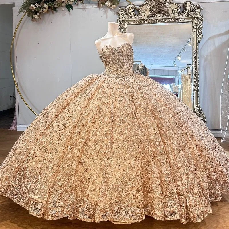 Rose Gold Sequin Sweet 16 Ball Gown Dress with Lace-Up Back and Sweep Train  from Dhgate Quinceanera Dresses - price 301.43