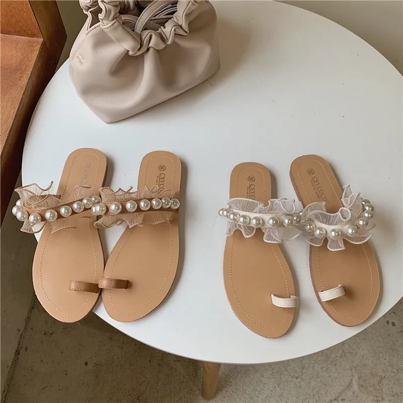 String Slippers String Bead Clip Toe Slippers for Women: Chic Summer Beach Sandals ...