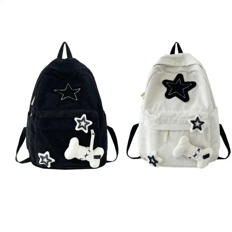 Y2K Star Pattern Corduroy Laptop Backpack Daypack for Teens Y2K Stars Pattern Corduroy backpack for women - Cute main image 3