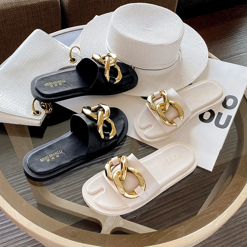 Womens Double Buckle Platform Slides: Chic Summer Beach Flip Flops