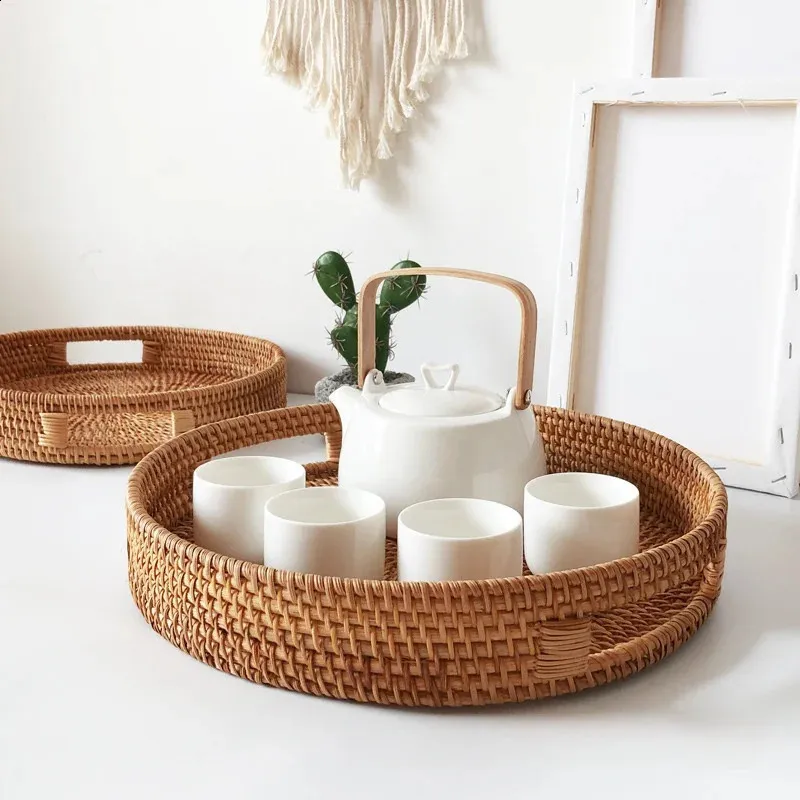 Plateau En Rotin Tissé Main - Panier De Rangement Pour Table - Multifonction Déco Naturelle (Taille S)