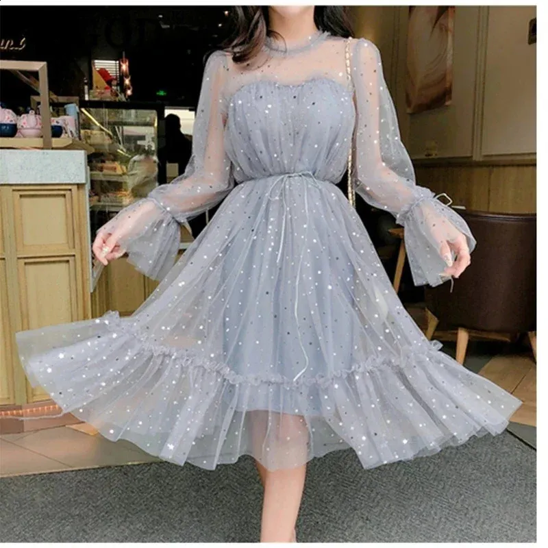 green emerald velvet dress Women's O-Neck Stars Sequins Mesh Shiny Fairy Dress – Lady Whistledown's  Store main image 0