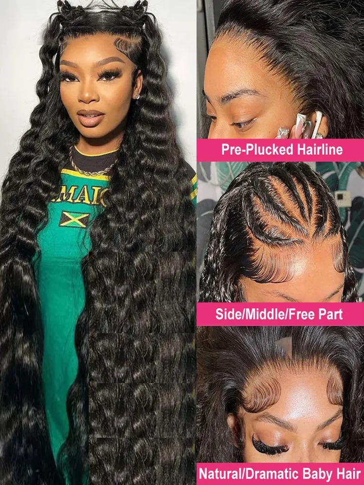 250% Deep Wave Frontal Wig 13x6 Swiss Lace 16 Inch 130  display picture 1