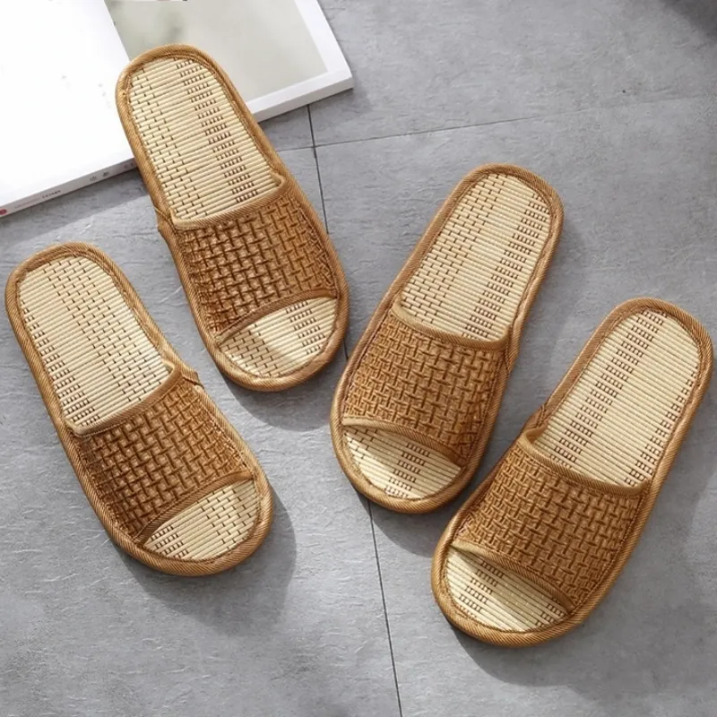 Furry Sandals Open Toe Bamboo Fuzzy Slippers Linen Comfort: Non