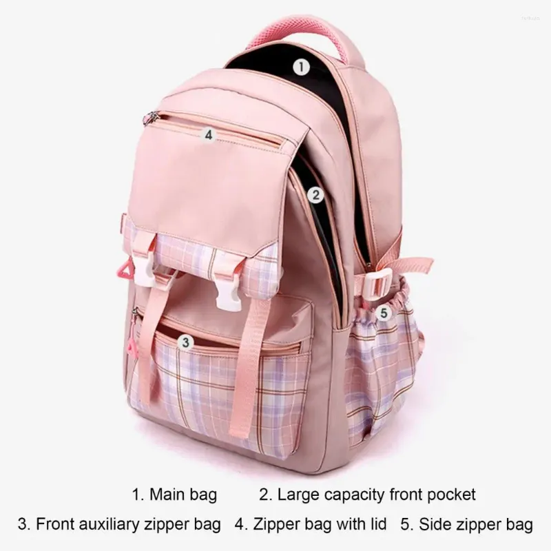 Plaid School Backpack for Girls Cute Student Bookbag with Plush Ball,  Adjustable Straps, Multi-Compartment Design Durable Lightweight