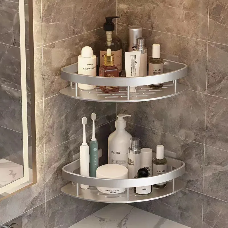 Premium Aluminum Shower Rack Corner - Nail-Free Bathroom Shelf Rack ...