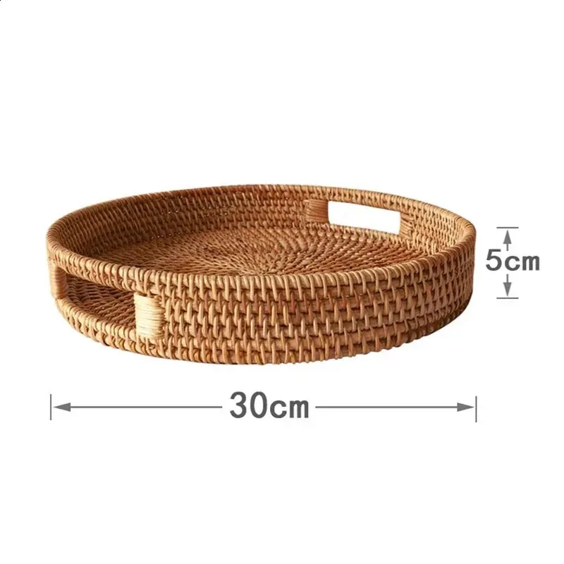 Plateau En Rotin Tissé Main - Panier De Rangement Pour Table - Multifonction Déco Naturelle (Taille S)