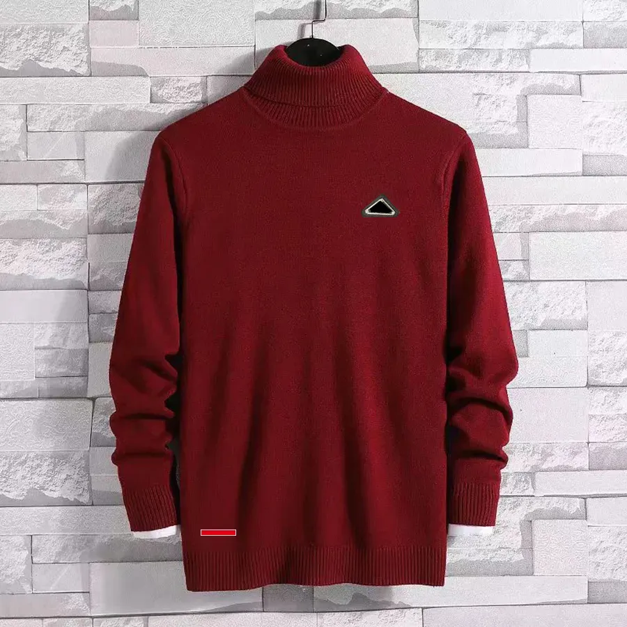 maglione a collo alto con distintivo triangolare da uomo e da donna, maglione di design per uomo, maglioni in cashmere, maglione in cotone tinta unita_voghion.com