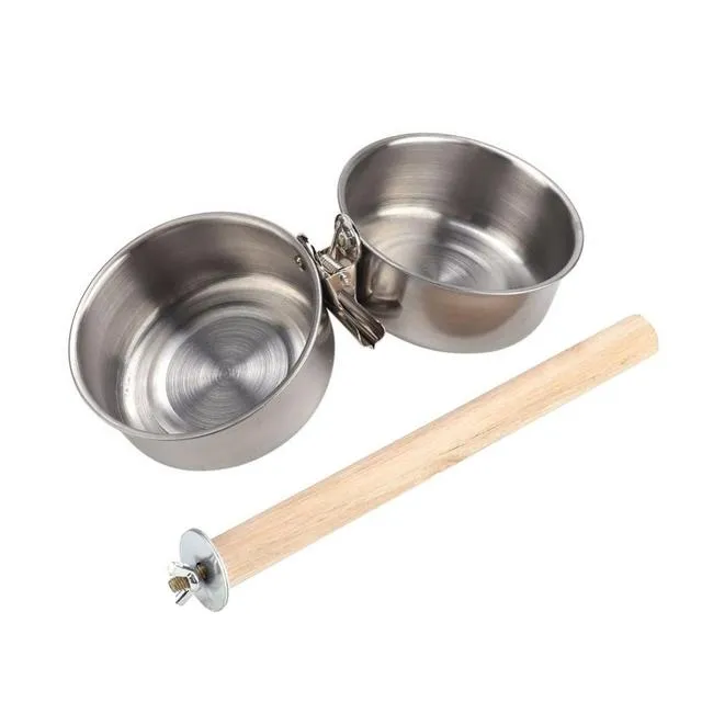 2Pcs Feeding Clip Pet Parrot Cage Stand Perch Food Water Double Bowl Bird Feeder_voghion.com