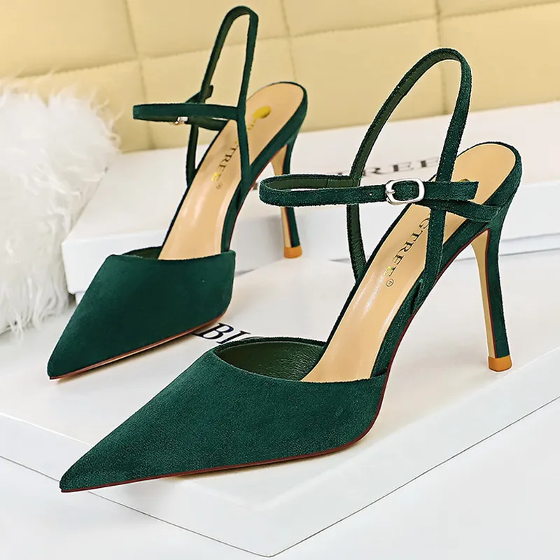 BIGTREE Shoes Suede Women Sandals Pointed Toe High Heels Women