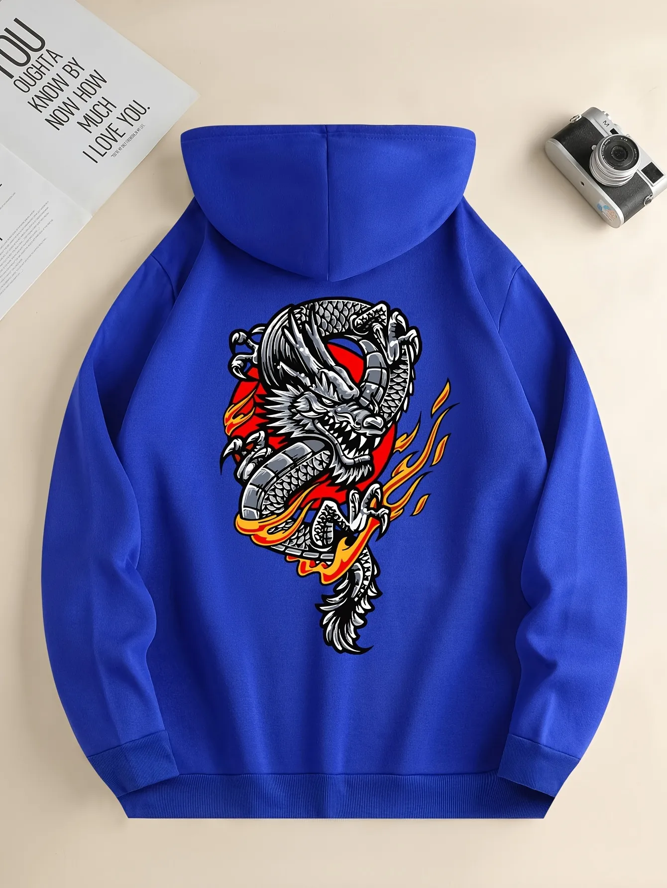 BNisBM Men's Oversized Hoodie | Chinese Dragon Graphic Pullover Sweatshirt