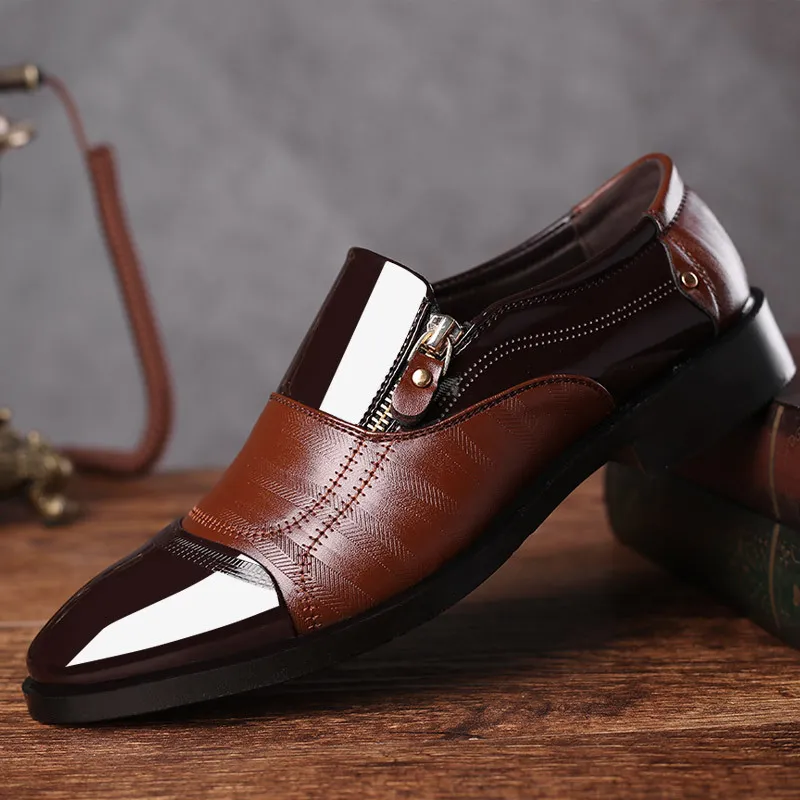 Men\'s Patent Leather Oxford Dress Pointed Toe Formal Business Shoes US13.5 Brown Yindaity Formal Shoes for Men Men main image 3