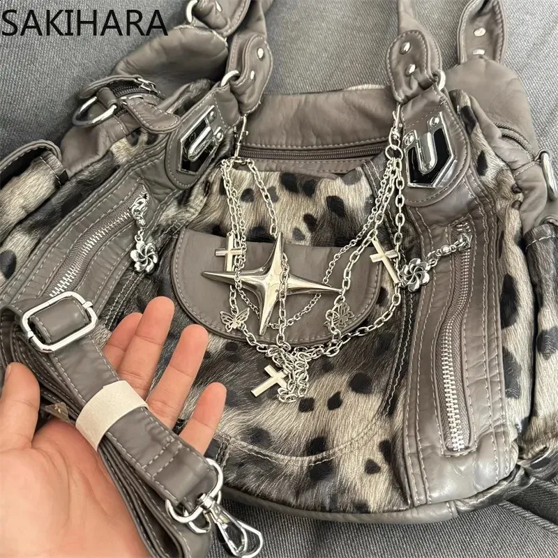Leopard Patchwork Crossbody: Y2k Handbag, Large Capacity