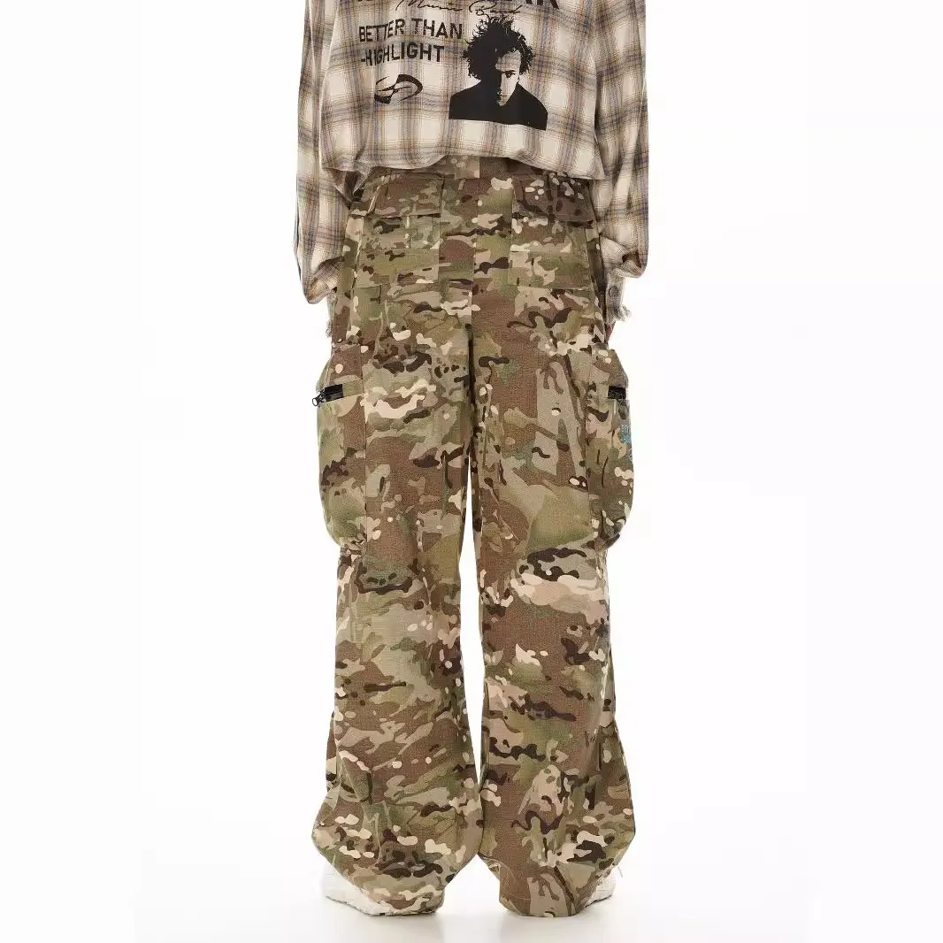 Camo Work Pants Men: Straight Leg Multi Pocket Hip Hop Style High