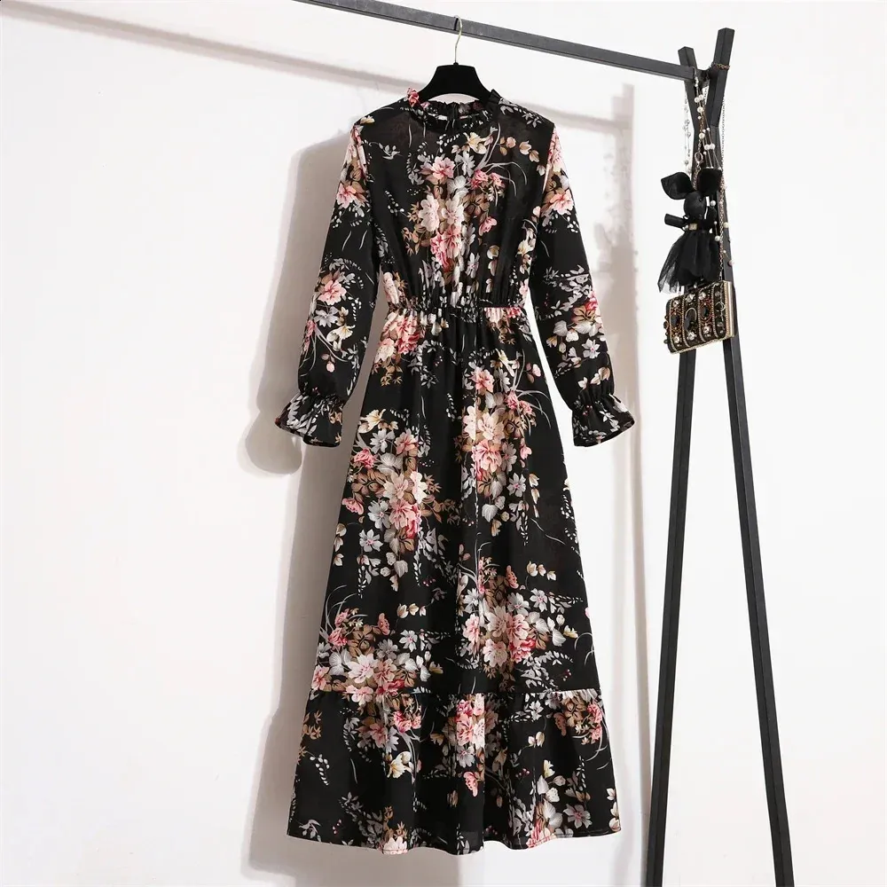 ワンピース [YAN13] FLOWER CHIFFON LONG OPS_BLACK YAN13] FLOWER CHIFFON LONG OPS_BLACK