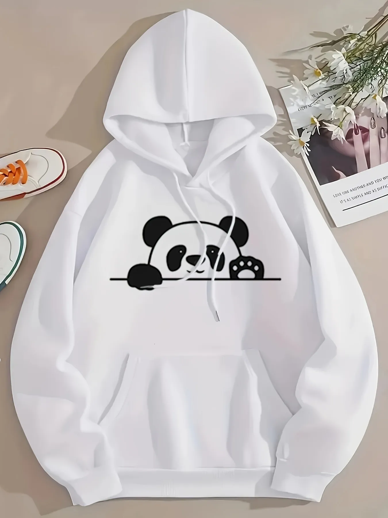 Panda Print Hoodie Womens And Mens Cozy Sweatshirt With Kangaroo