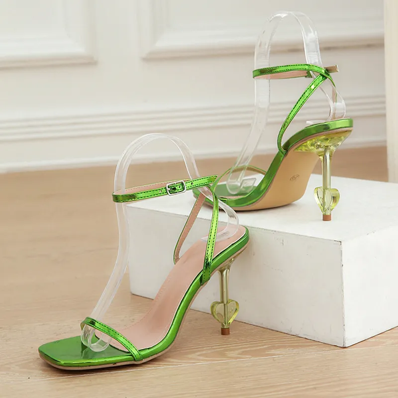 Liyke Heart Shaped High Heel Pink Heeled Sandals With Transparent Lining And Ankle Buckle Strap For Women Fashionable Square Toe Summer Shoes From Dh912415146 31.15 DHgate.Com