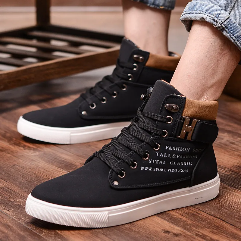 Matte Leather Men s High Top Sneakers Retro Casual Boots for Autumn and Winter