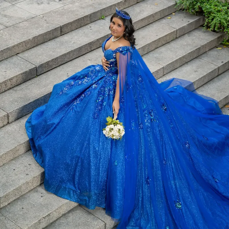 sweet 16 royal blue quinceañera dresses Quinceanera Tulle Beaded Lace Birthday Par – Hebebridal The gown is embellished with delicate appliqued flowers Royal Blue Dress For Quinceanera