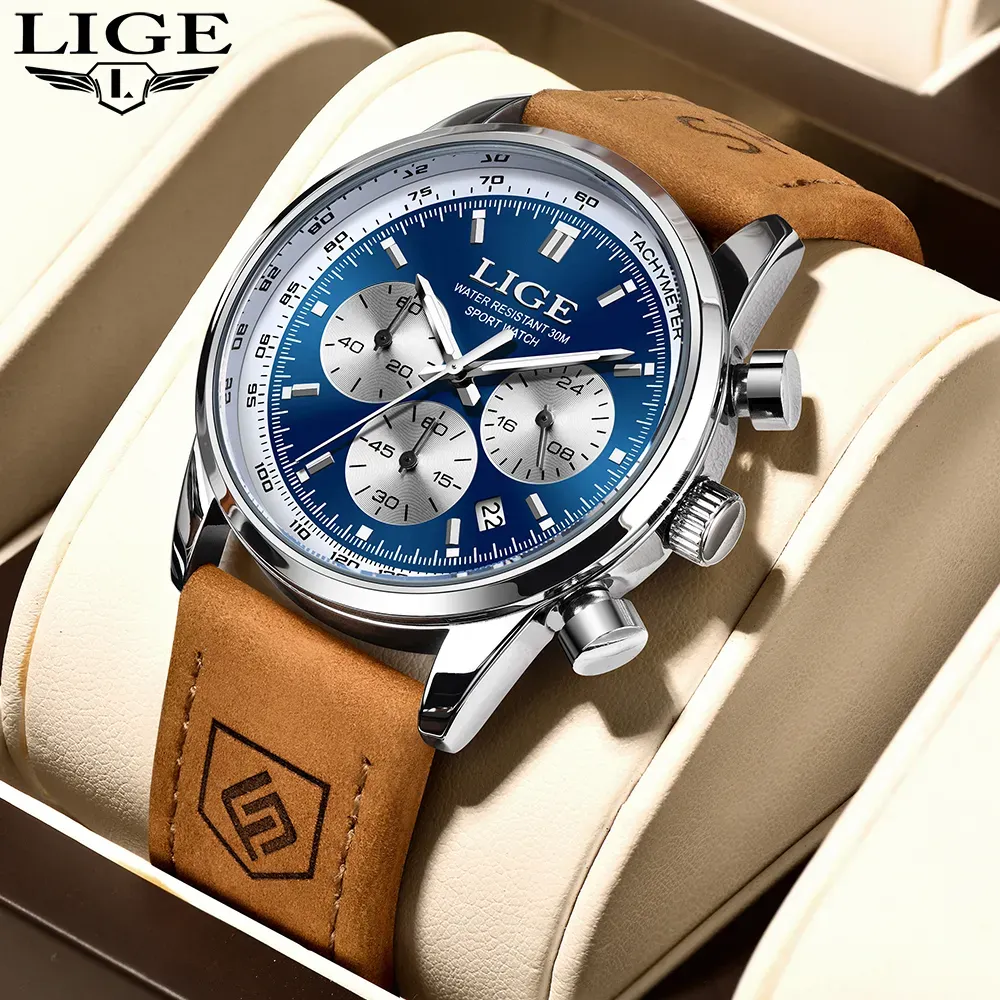 DHgate.com:Mens Luxury Chronograph Watch - Leather Strap