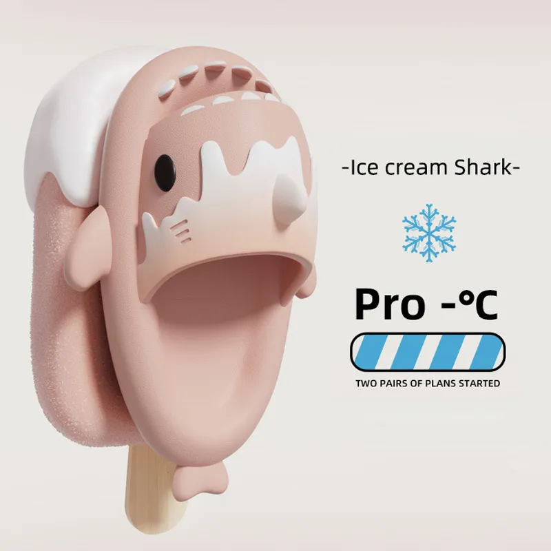 beige shark slippers