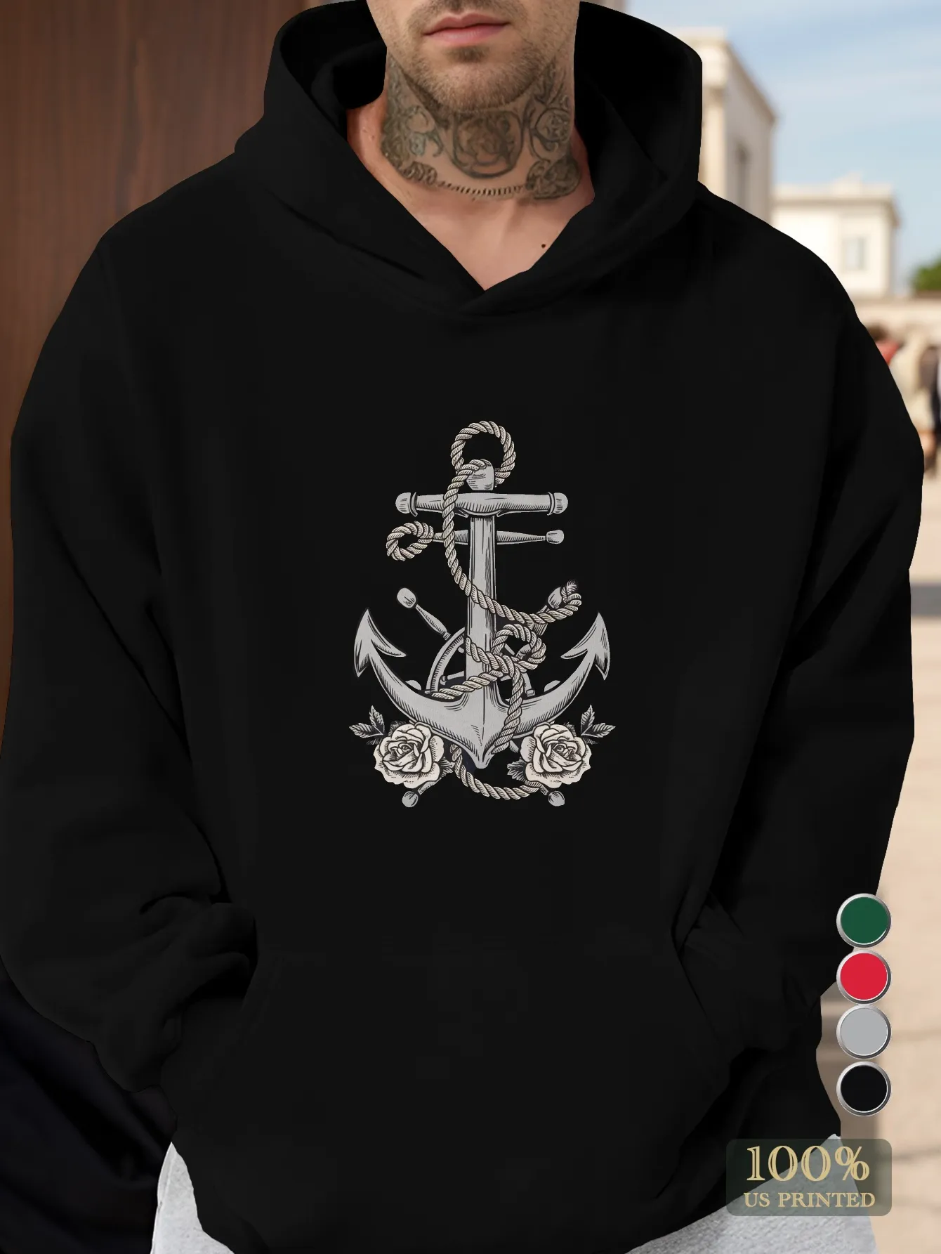 Felpa Con Cappuccio Uomo Grigia Stampa Ancora Nautica - Morbida Leggera Taglie M-2XL - Foto 4