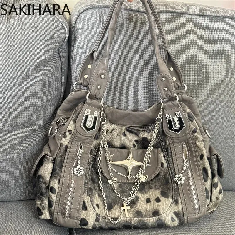 Leopard Patchwork Crossbody: Y2k Handbag, Large Capacity
