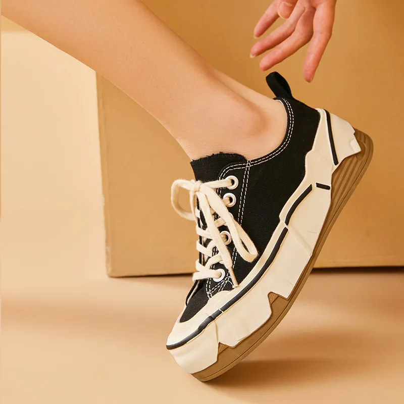 Round toe canvas sneakers sale
