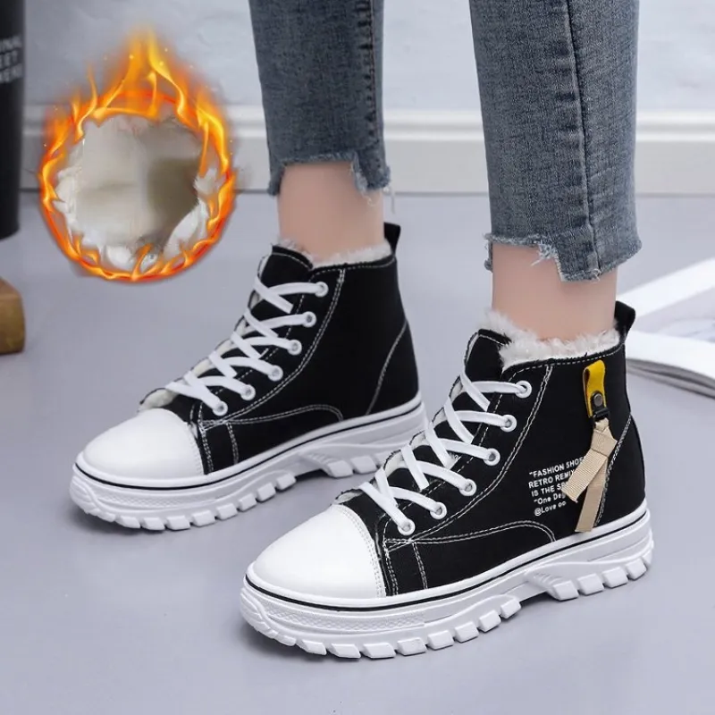 Damen Leinwand Plattform Sneaker Ungezwungene Hohe Obere Warme