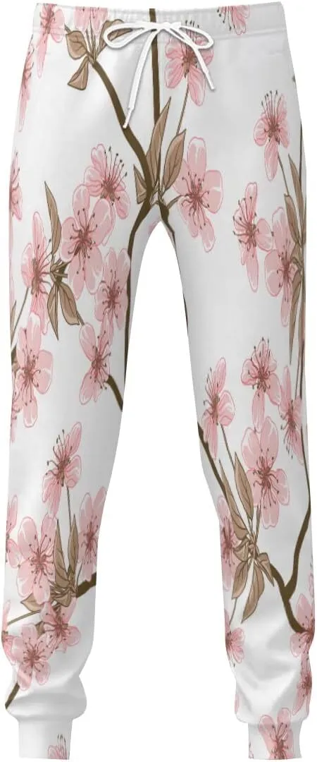 Cherry Blossom 3D Print Sweatpants for Men Quick Dry Loose Lightweight Yoga Pants for Workout and Fitness
